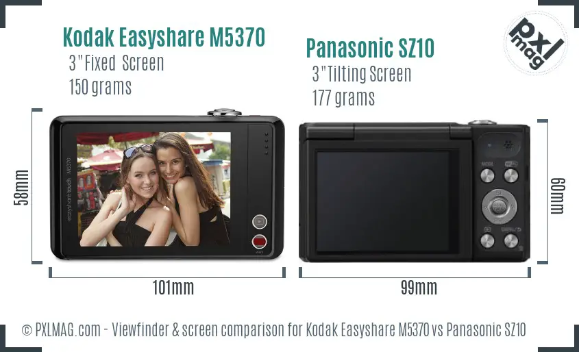 Kodak Easyshare M5370 vs Panasonic SZ10 Screen and Viewfinder comparison
