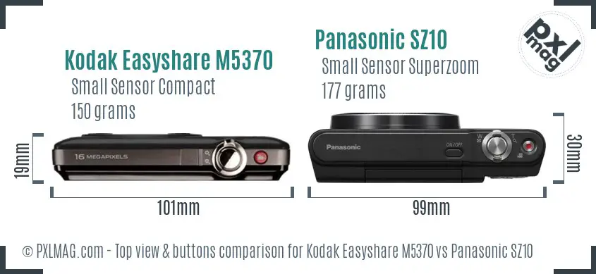 Kodak Easyshare M5370 vs Panasonic SZ10 top view buttons comparison