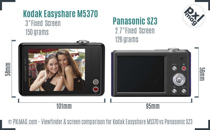 Kodak Easyshare M5370 vs Panasonic SZ3 Screen and Viewfinder comparison