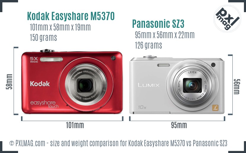 Kodak Easyshare M5370 vs Panasonic SZ3 size comparison