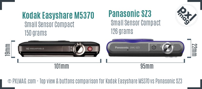 Kodak Easyshare M5370 vs Panasonic SZ3 top view buttons comparison
