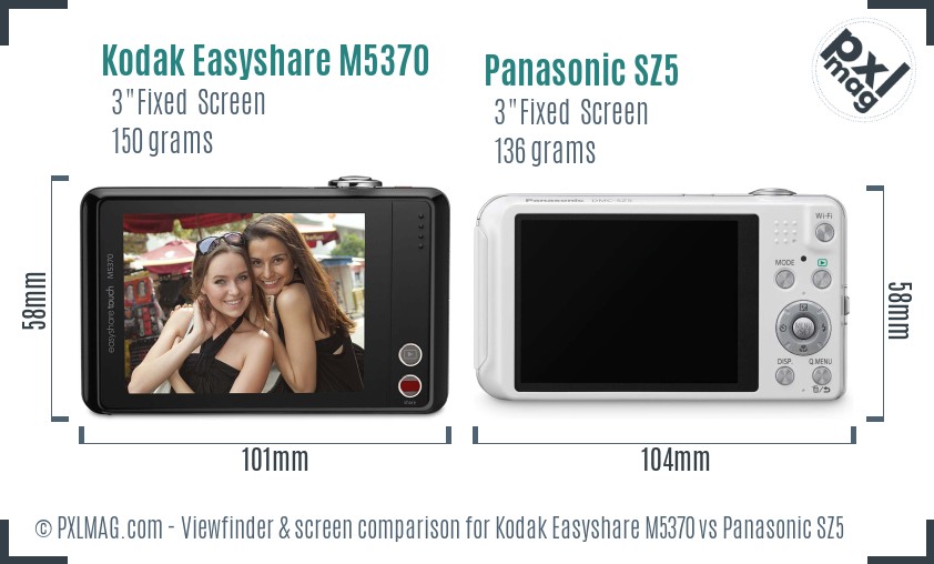 Kodak Easyshare M5370 vs Panasonic SZ5 Screen and Viewfinder comparison