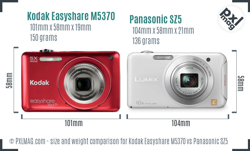 Kodak Easyshare M5370 vs Panasonic SZ5 size comparison