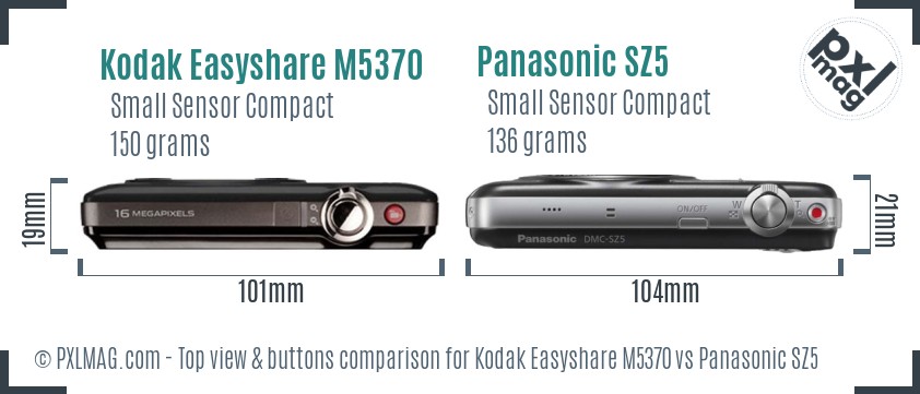 Kodak Easyshare M5370 vs Panasonic SZ5 top view buttons comparison
