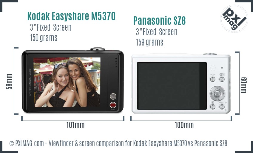 Kodak Easyshare M5370 vs Panasonic SZ8 Screen and Viewfinder comparison