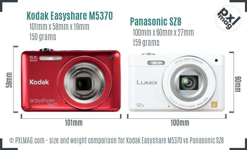 Kodak Easyshare M5370 vs Panasonic SZ8 size comparison Kodak Easyshare M5370 vs Panasonic SZ8 size comparison