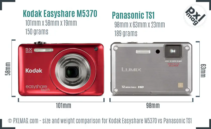 Kodak Easyshare M5370 vs Panasonic TS1 size comparison