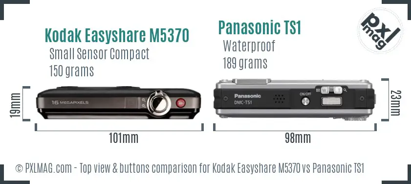 Kodak Easyshare M5370 vs Panasonic TS1 top view buttons comparison