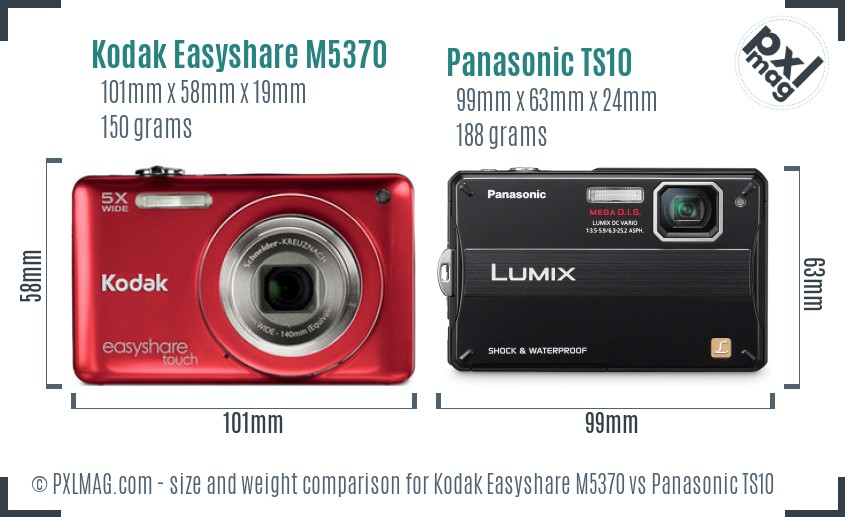 Kodak Easyshare M5370 vs Panasonic TS10 size comparison
