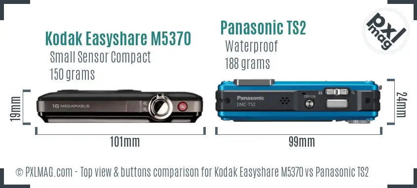 Kodak Easyshare M5370 vs Panasonic TS2 top view buttons comparison Kodak Easyshare M5370 vs Panasonic TS2 top view buttons comparison