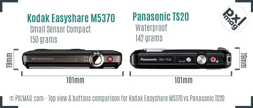 Kodak Easyshare M5370 vs Panasonic TS20 top view buttons comparison Kodak Easyshare M5370 vs Panasonic TS20 top view buttons comparison