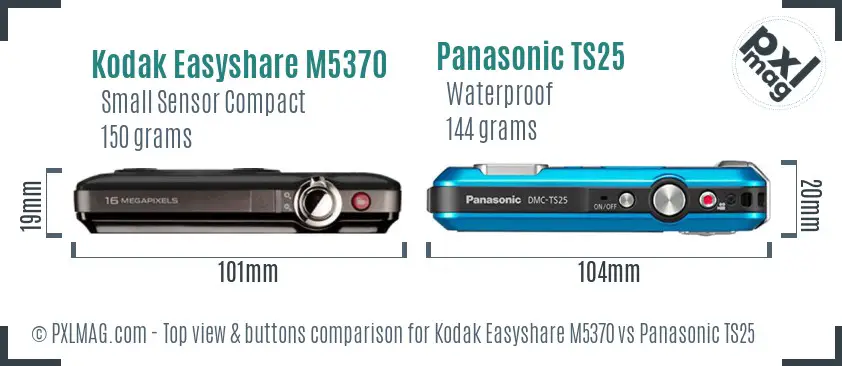 Kodak Easyshare M5370 vs Panasonic TS25 top view buttons comparison