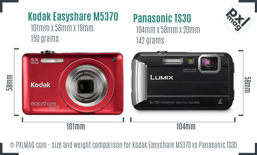 Kodak Easyshare M5370 vs Panasonic TS30 size comparison