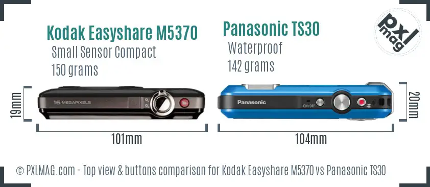 Kodak Easyshare M5370 vs Panasonic TS30 top view buttons comparison