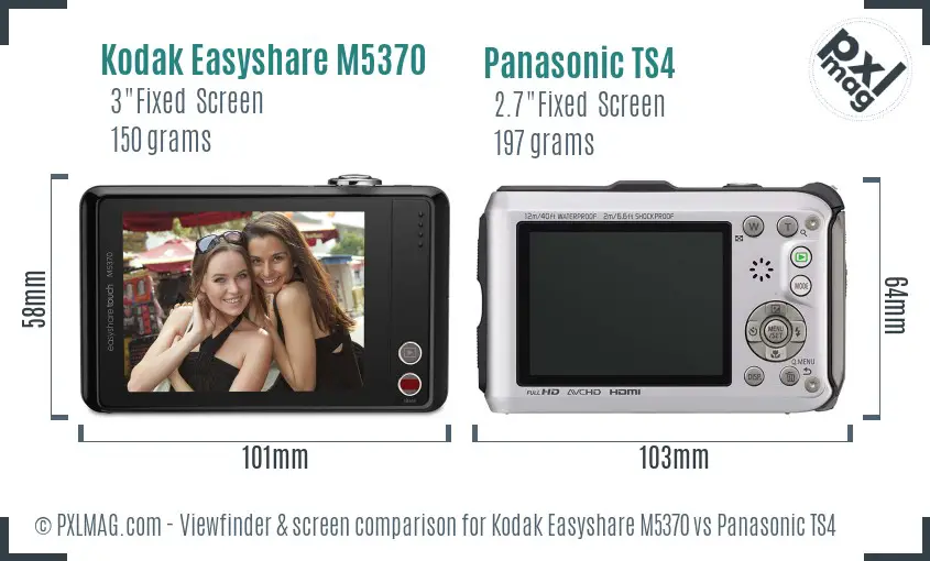 Kodak Easyshare M5370 vs Panasonic TS4 Screen and Viewfinder comparison
