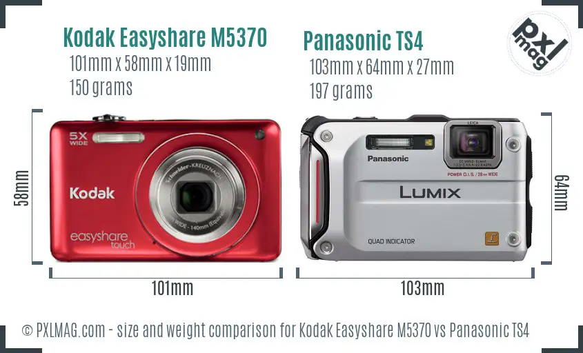 Kodak Easyshare M5370 vs Panasonic TS4 size comparison