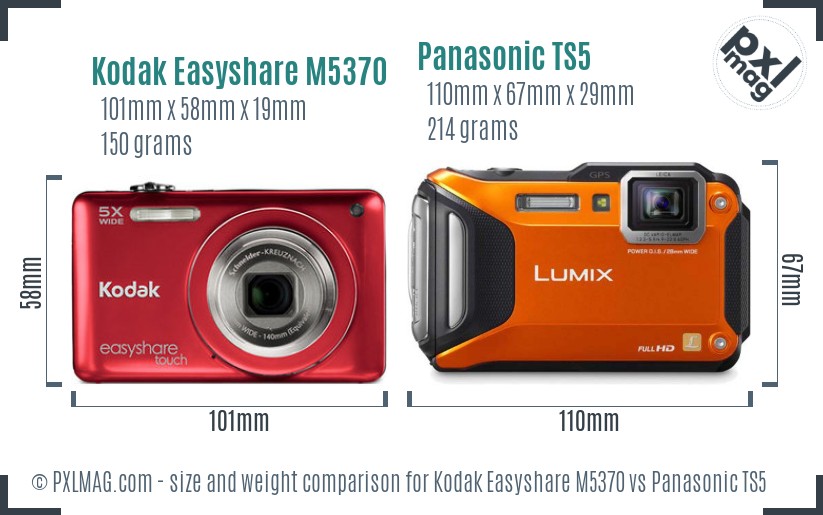 Kodak Easyshare M5370 vs Panasonic TS5 size comparison