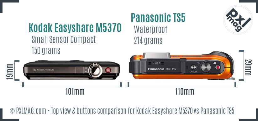 Kodak Easyshare M5370 vs Panasonic TS5 top view buttons comparison