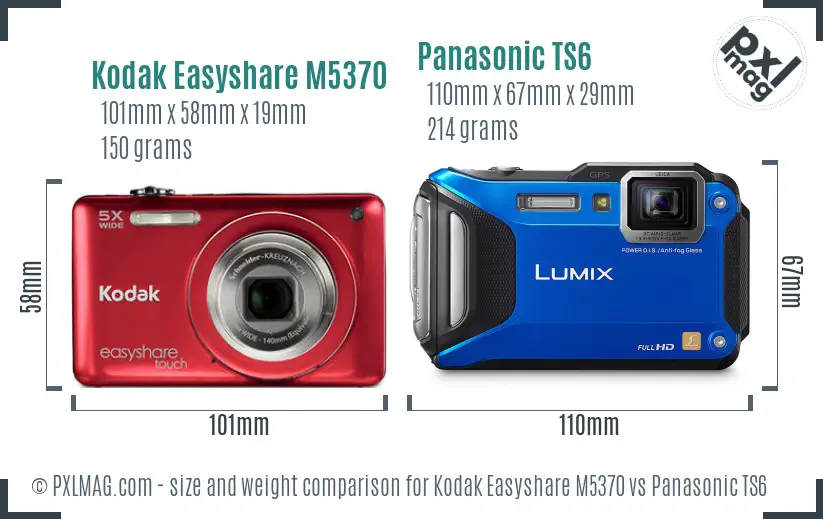 Kodak Easyshare M5370 vs Panasonic TS6 size comparison
