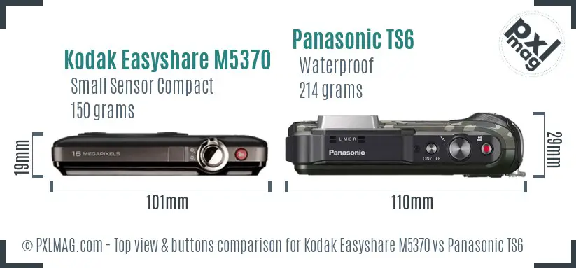 Kodak Easyshare M5370 vs Panasonic TS6 top view buttons comparison
