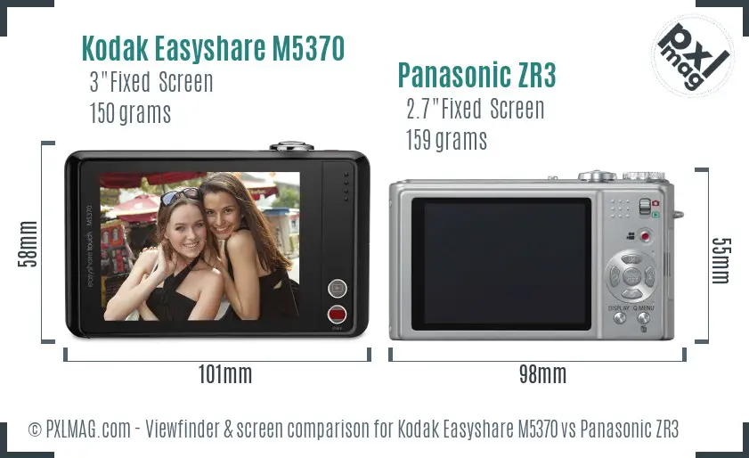 Kodak Easyshare M5370 vs Panasonic ZR3 Screen and Viewfinder comparison