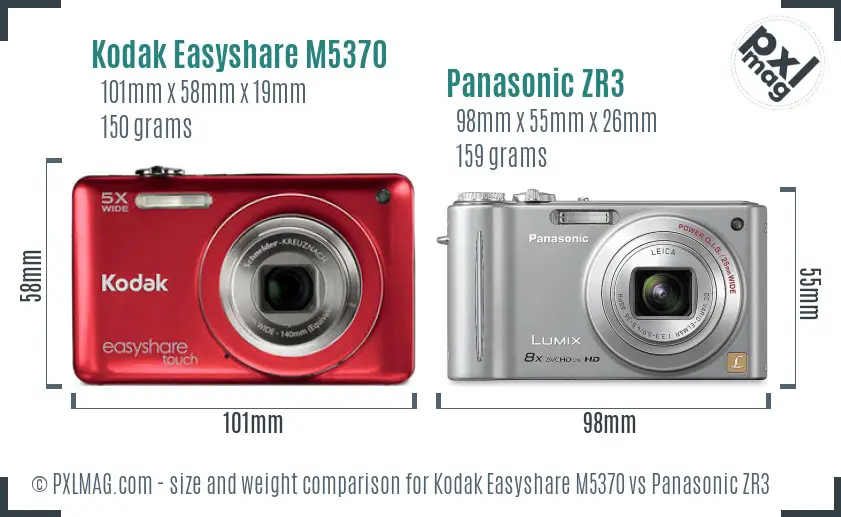Kodak Easyshare M5370 vs Panasonic ZR3 size comparison