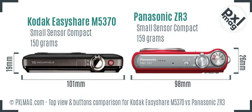 Kodak Easyshare M5370 vs Panasonic ZR3 top view buttons comparison
