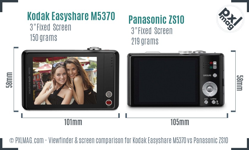 Kodak Easyshare M5370 vs Panasonic ZS10 Screen and Viewfinder comparison