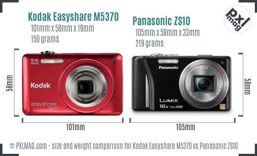 Kodak Easyshare M5370 vs Panasonic ZS10 size comparison