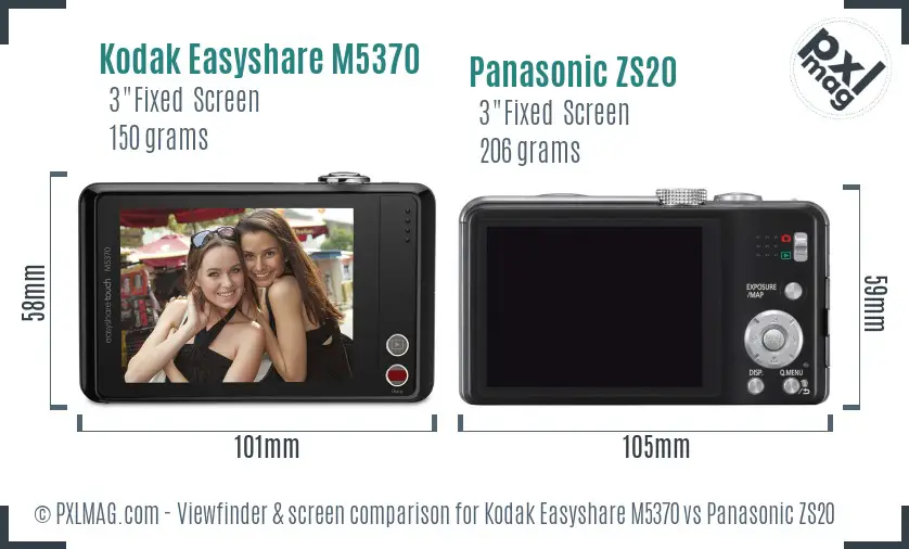 Kodak Easyshare M5370 vs Panasonic ZS20 Screen and Viewfinder comparison
