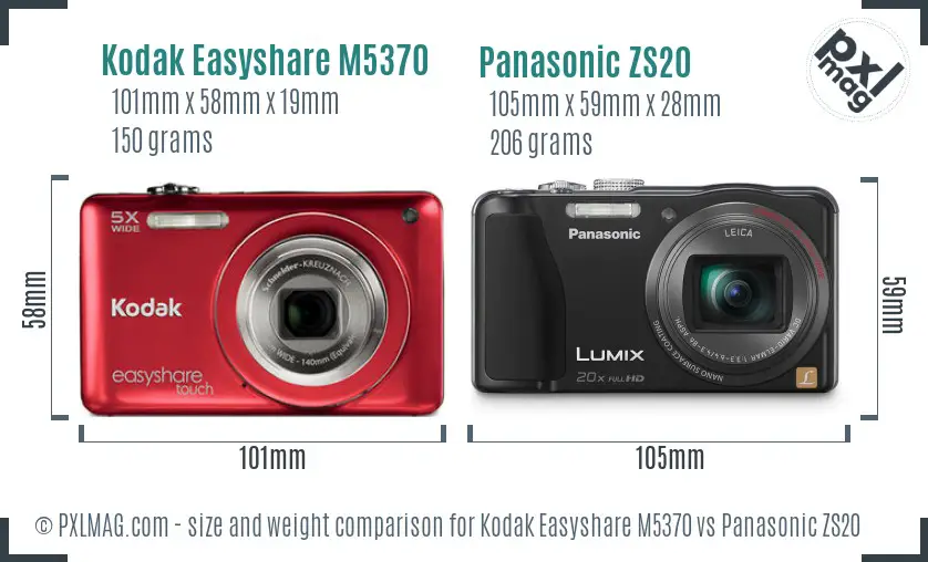 Kodak Easyshare M5370 vs Panasonic ZS20 size comparison Kodak Easyshare M5370 vs Panasonic ZS20 size comparison