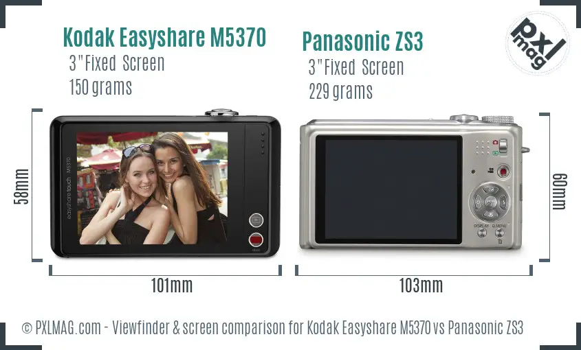 Kodak Easyshare M5370 vs Panasonic ZS3 Screen and Viewfinder comparison