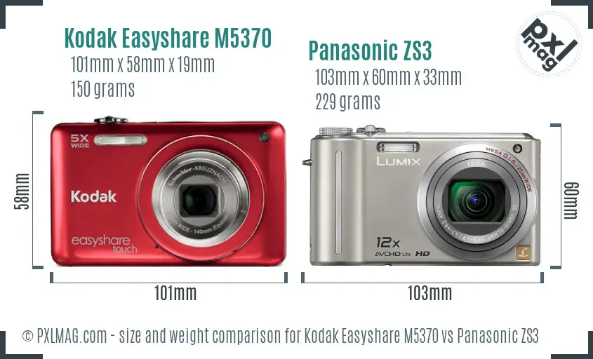 Kodak Easyshare M5370 vs Panasonic ZS3 size comparison