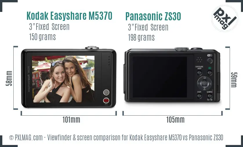 Kodak Easyshare M5370 vs Panasonic ZS30 Screen and Viewfinder comparison