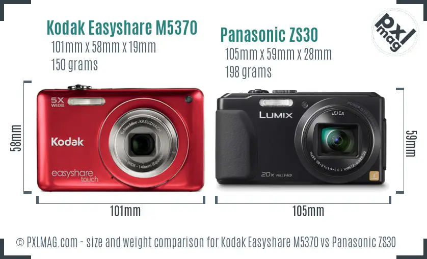 Kodak Easyshare M5370 vs Panasonic ZS30 size comparison