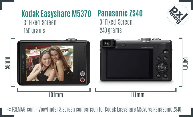 Kodak Easyshare M5370 vs Panasonic ZS40 Screen and Viewfinder comparison