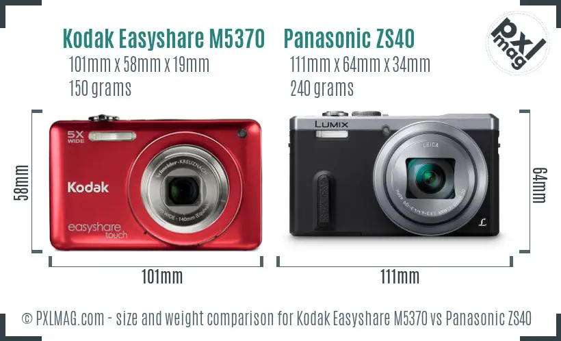 Kodak Easyshare M5370 vs Panasonic ZS40 size comparison