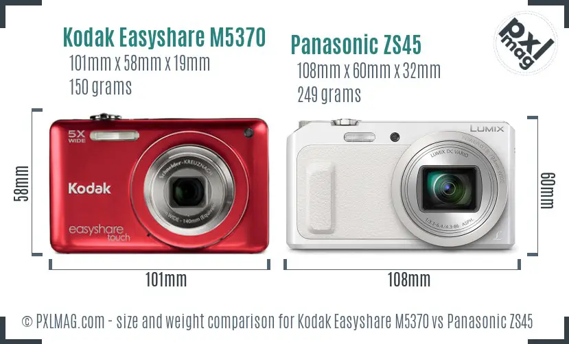 Kodak Easyshare M5370 vs Panasonic ZS45 size comparison Kodak Easyshare M5370 vs Panasonic ZS45 size comparison