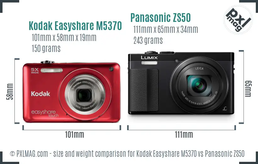 Kodak Easyshare M5370 vs Panasonic ZS50 size comparison