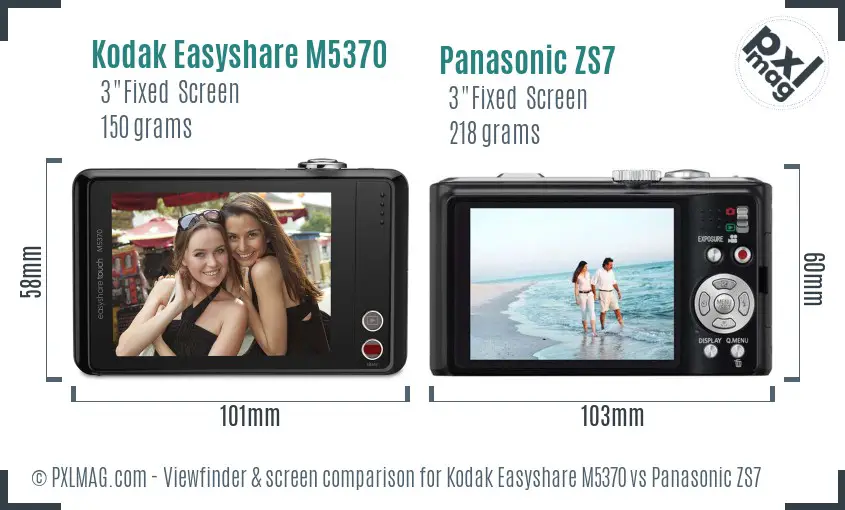 Kodak Easyshare M5370 vs Panasonic ZS7 Screen and Viewfinder comparison