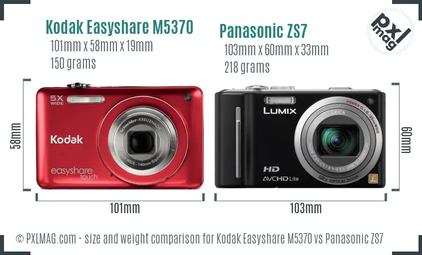 Kodak Easyshare M5370 vs Panasonic ZS7 size comparison