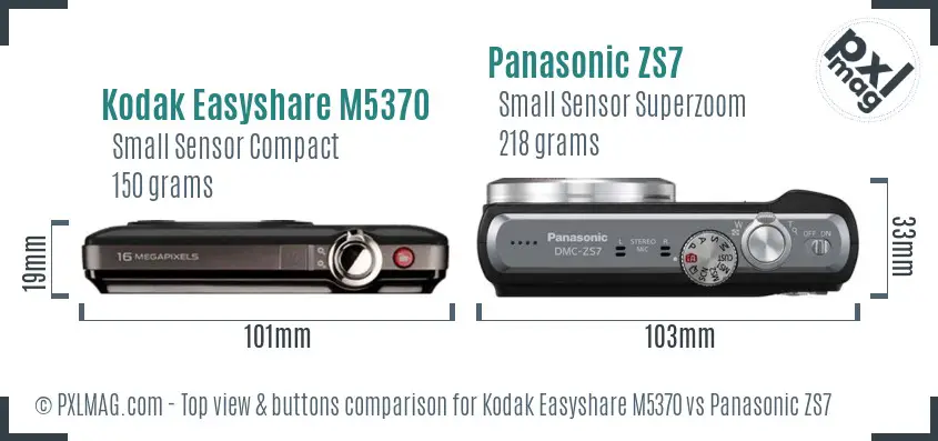 Kodak Easyshare M5370 vs Panasonic ZS7 top view buttons comparison