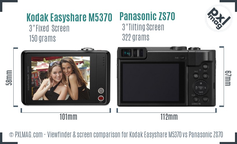 Kodak Easyshare M5370 vs Panasonic ZS70 Screen and Viewfinder comparison