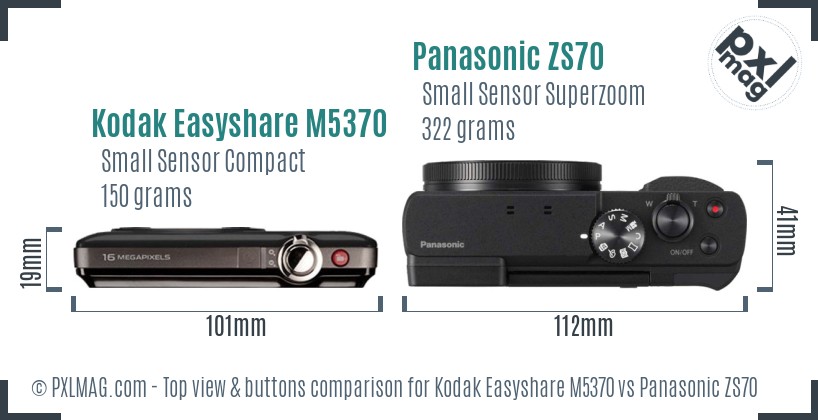 Kodak Easyshare M5370 vs Panasonic ZS70 top view buttons comparison