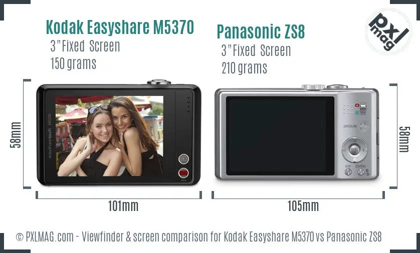 Kodak Easyshare M5370 vs Panasonic ZS8 Screen and Viewfinder comparison