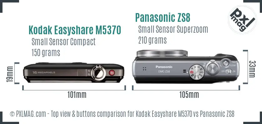 Kodak Easyshare M5370 vs Panasonic ZS8 top view buttons comparison