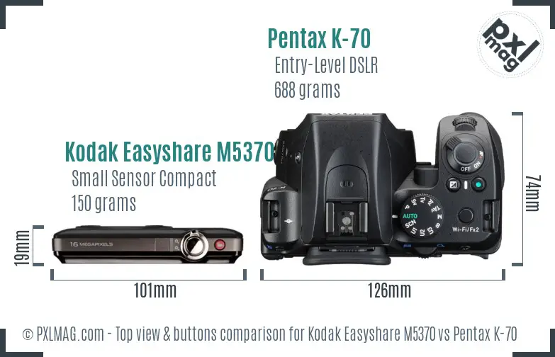 Kodak Easyshare M5370 vs Pentax K-70 top view buttons comparison