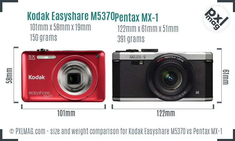 Kodak Easyshare M5370 vs Pentax MX-1 size comparison