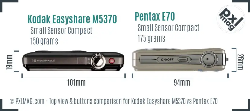 Kodak Easyshare M5370 vs Pentax E70 top view buttons comparison