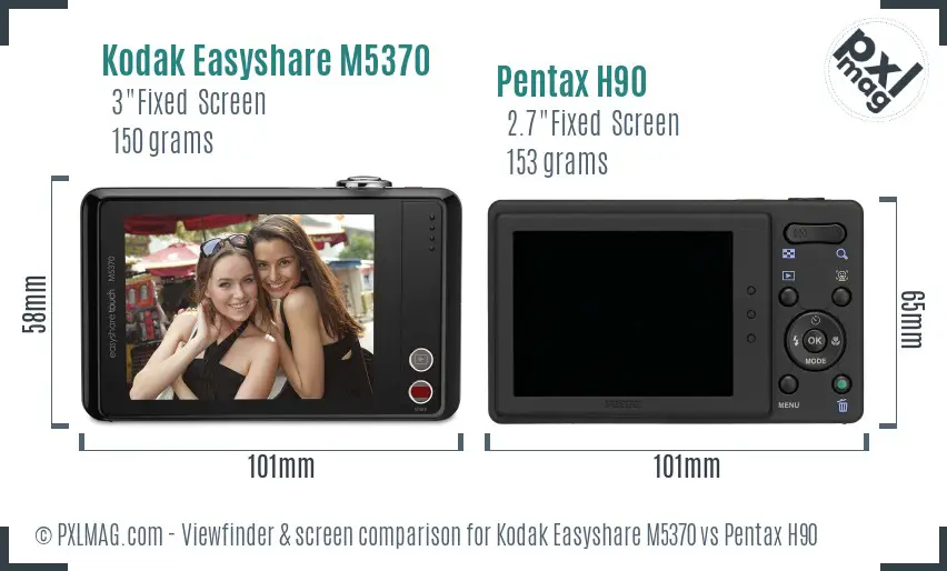 Kodak Easyshare M5370 vs Pentax H90 Screen and Viewfinder comparison